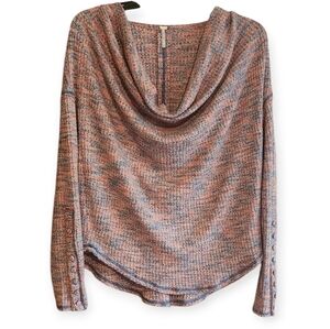 Free People Misty Waffle Multicolor Cowl Neck Thermal Sweater